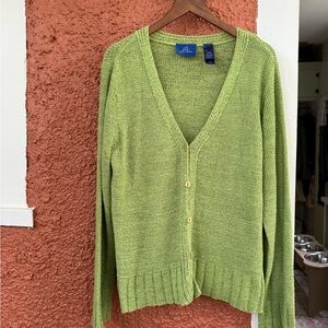 j h Collectibles Women's Size L Solid Lime Green Grinch Summer Cardigan Sweater